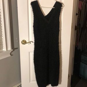 Black fur midi dress